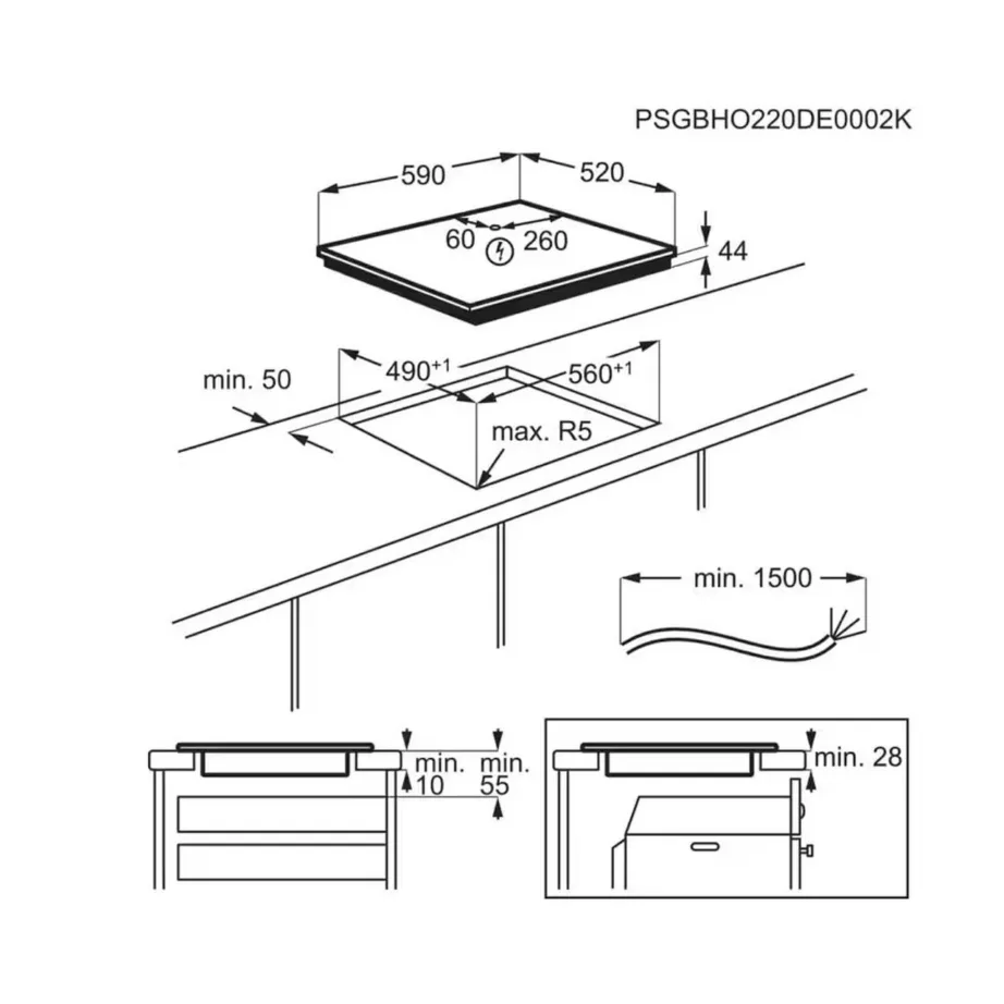 60 cm induktsioonpliidiplaat Sense Boil & Fry ja Hob2Hood Electrolux EIS67453, 4 keeduala, Bridge-tsoon, puutenupud Slider, PowerBoost, taimer, must, 7350 W – 2