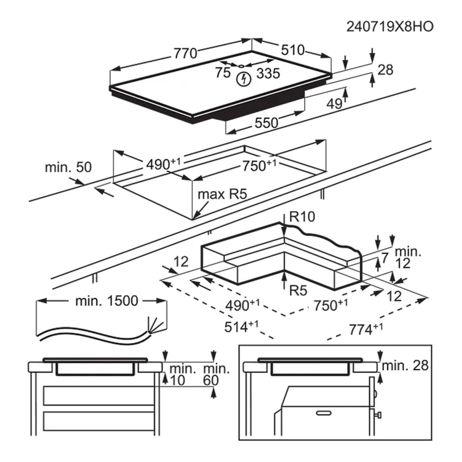80 cm integreeritav induktsioonpliidiplaat SenseBoil & Hob2Hood Electrolux EIS87453IZ, 4 tsooni, Bridge-tsoon, SaphirMatt must klaas, 7350 W, puuteslider – 8