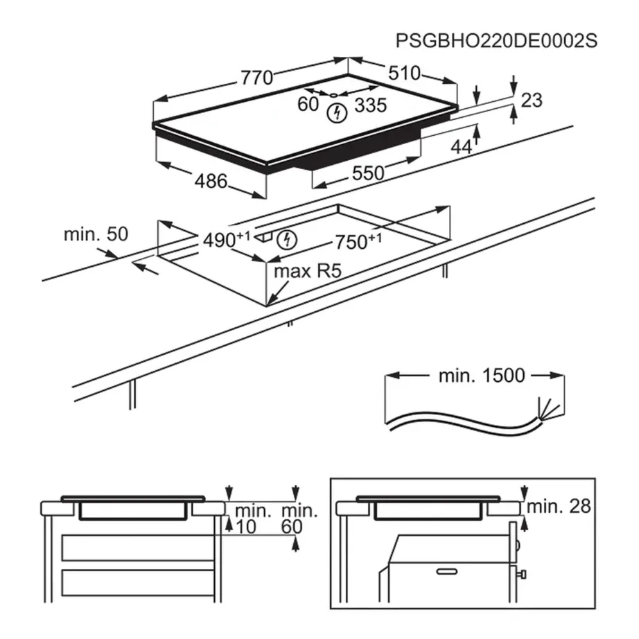 80 cm integreeritav induktsioonpliidiplaat SenseBoil & Hob2Hood Electrolux EIS87453IZ, 4 tsooni, Bridge-tsoon, SaphirMatt must klaas, 7350 W, puuteslider – 9