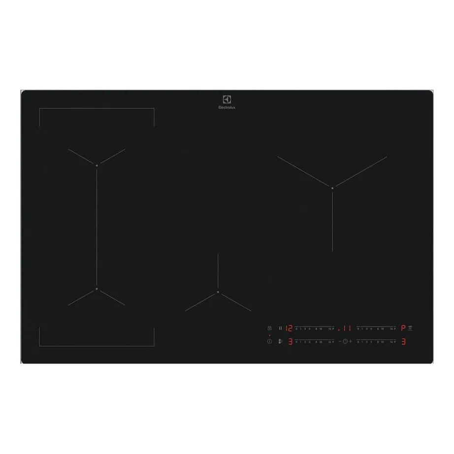 Induktsioonpliidiplaat Bridge-tsooni ja Hob2Hoodiga ELECTROLUX EIV83443CT, 80 cm integreeritav, 4 keeduala, SaphirMatt matt must klaas, puuteslider, raamita, 7200 W