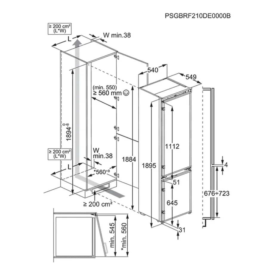 Integreeritav No Frost külmik alumise sügavkülmaga ELECTROLUX ENS6TE19S, 213/60 L, 188,4 cm, E klass, inverterkompressor, liughinged - 10