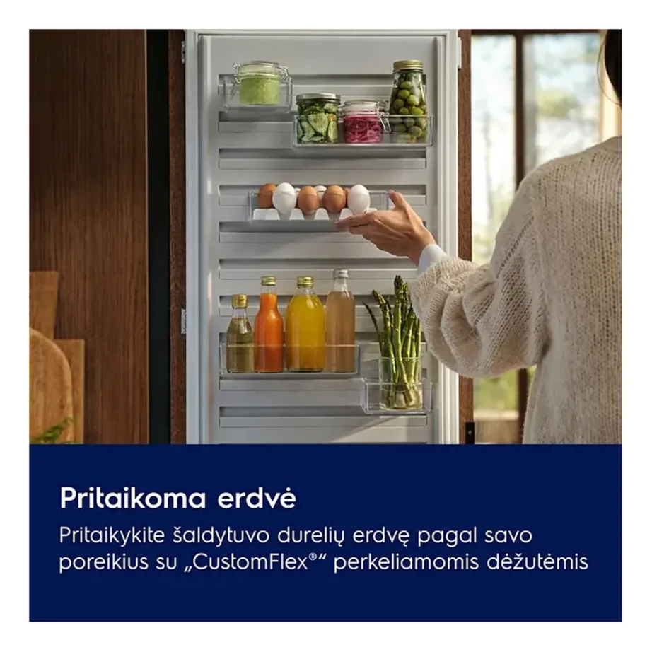 Integreeritav No Frost külmik sügavkülmaga Electrolux ENT6MD19S3, 60 cm, 207+62 L, TwinTech, MultiFlow, Extra Chill sahtel, CustomFlex ukseriiulid, 34 dB, energiaklass D, liughinged – 9