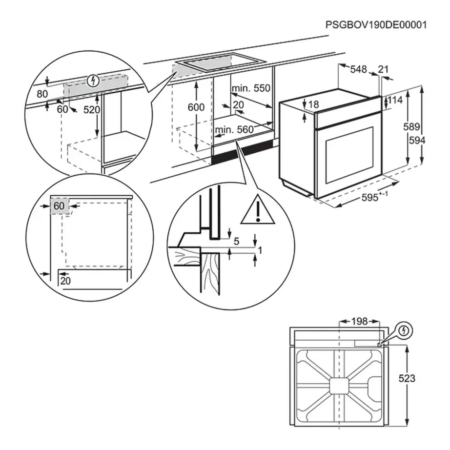 Integreeritav auru- ja pöördõhufunktsiooniga elektriahi Electrolux EOD5C71X, 72 L, 60 cm, SteamBake, lihatermomeeter, 1-tasemel teleskoopsiinid, A energiaklass, roostevaba/must, LED-taimer, katalüütiline puhastus - 5