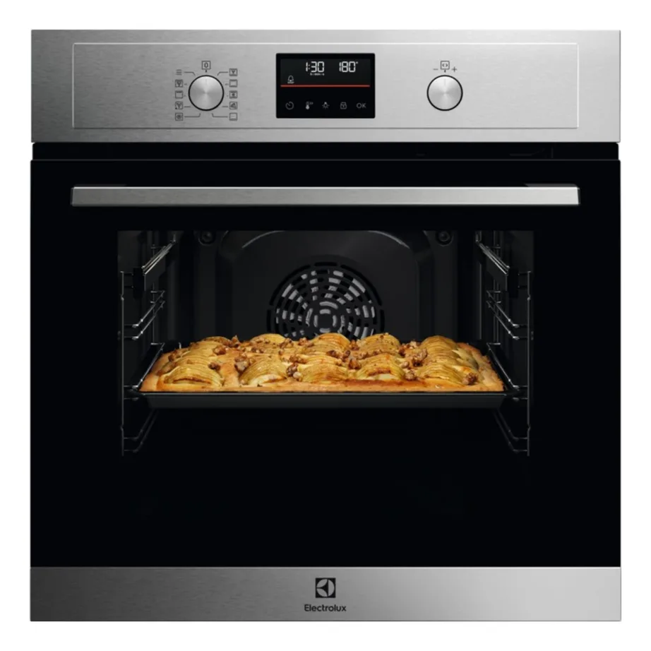 Integreeritav pürolüütiline elektriahi pöördõhuga ELECTROLUX EOH4P56BX, 65 l, A+ energia, 60 cm, roostevaba teras, 7 režiimi, 25 automaatprogrammi, LED puutejuhtimine, teleskoopsiinid