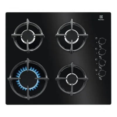Gaasipliidiplaat karastatud klaasiga Electrolux KGG6407K, 60 cm, 4 keeduala, must, küljel nupud, vajutus-süüde, malmist