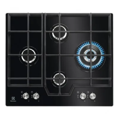 Gaasipliidiplaat karastatud klaaspinnaga ELECTROLUX KGG6456K, 60 cm, 4 põletit, WOK-põleti, malmist pannitoed, must,