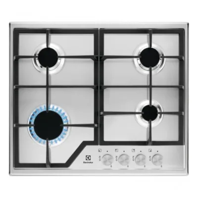 60 cm gaasipliidiplaat roostevabast terasest ELECTROLUX KGS6426SX, 4 keeduala, malmist pannitoed, nupust süüde,