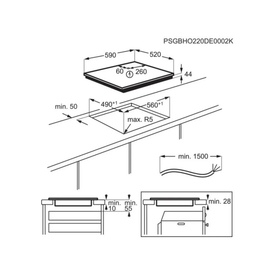 Integreeritav induktsioonpliidiplaat Bridge- ja Hob2Hood-funktsiooniga ELECTROLUX KIV63443CT, 60 cm, 4 keeduala, SaphirMatt matt must klaas, puutejuhtimine Slider, 7200 W, raamita – 2
