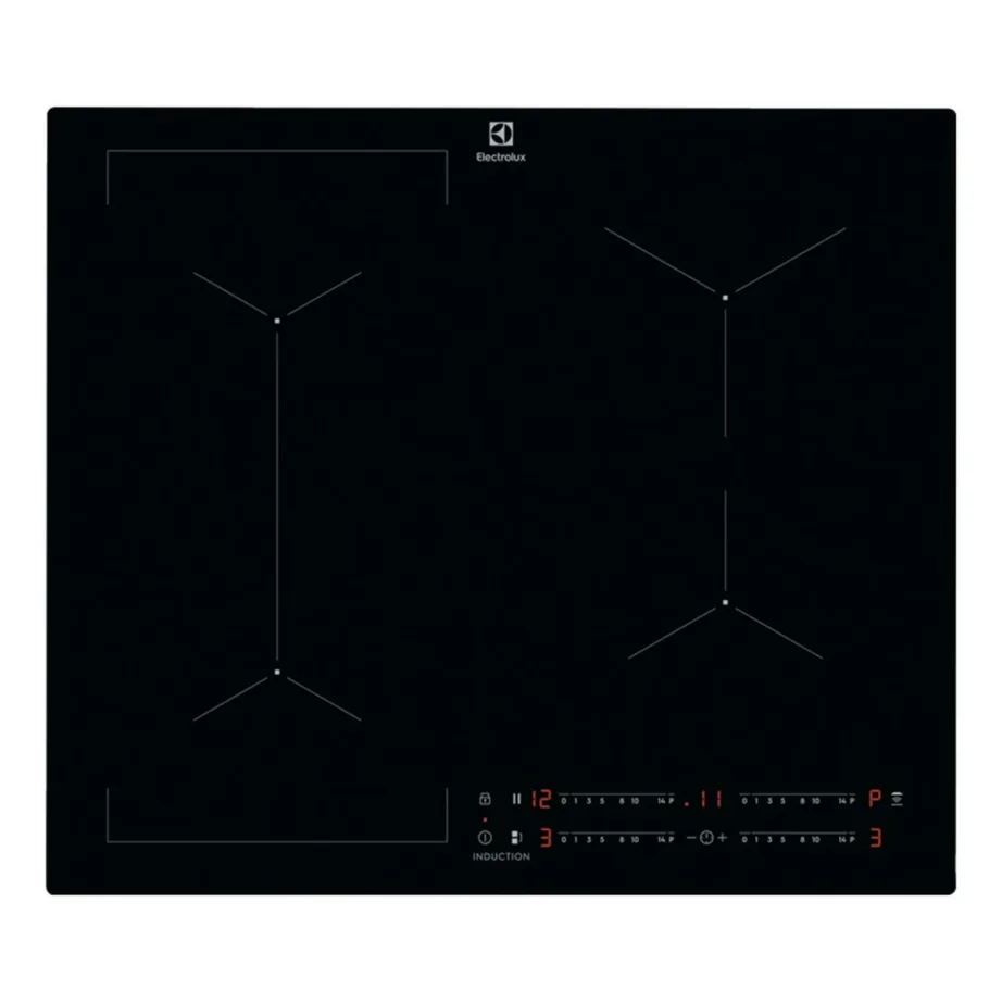 60 cm induktsioonpliidiplaat Bridge-ala ja Hob2Hoodiga ELECTROLUX KIV634I, 4 keeduala, puutetundlik slider-juhtimine, raamita must klaaskeraamika, 7350 W, integreeritav