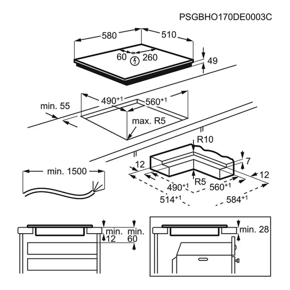 60 cm induktsioonpliidiplaat Bridge-ala ja Hob2Hoodiga ELECTROLUX KIV634I, 4 keeduala, puutetundlik slider-juhtimine, raamita must klaaskeraamika, 7350 W, integreeritav – 13