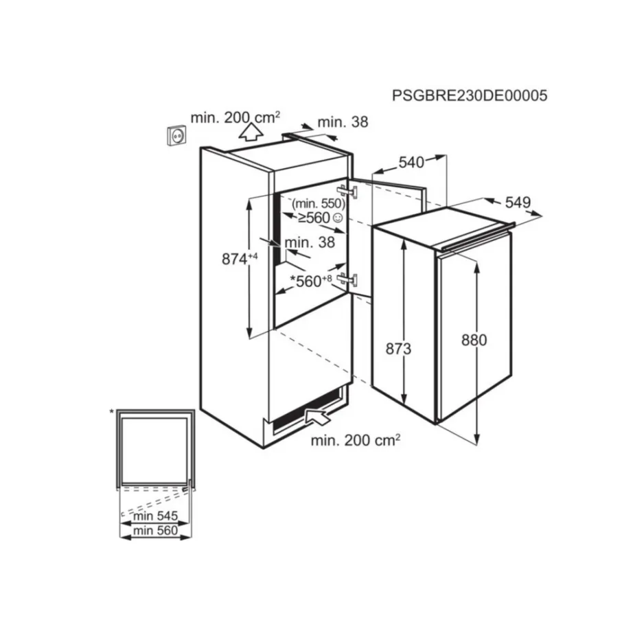 Integreeritav külmik neljatärni sügavkülmaga ELECTROLUX LFB2AE88S1, 60 cm, 109/14 l, OptiSpace sisejaotus, staatiline jahutus, LED-valgustus, E energia, 37 dB, liughinged, ümberpööratav uks – 2