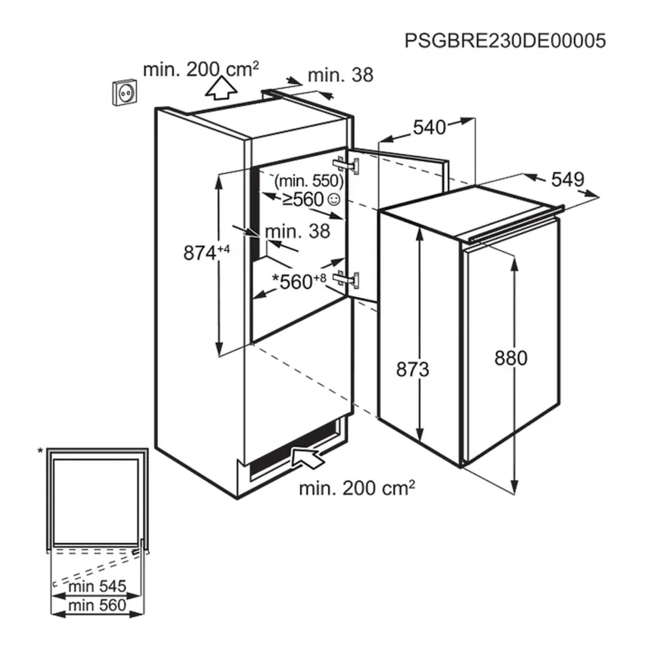 Integreeritav külmik neljatärni sügavkülmaga ELECTROLUX LFB2AE88S1, 60 cm, 109/14 l, OptiSpace sisejaotus, staatiline jahutus, LED-valgustus, E energia, 37 dB, liughinged, ümberpööratav uks – 5
