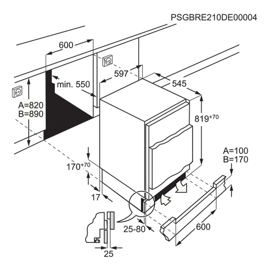 Integreeritav töötasapinna alune külmik sügavkülmisahtliga Electrolux LFB3AE82R, 60 cm, 94/16 L, energiaklass E, 38 dB, LED-valgustus, uks-uksele paigaldus, ümberpööratav uks – 6