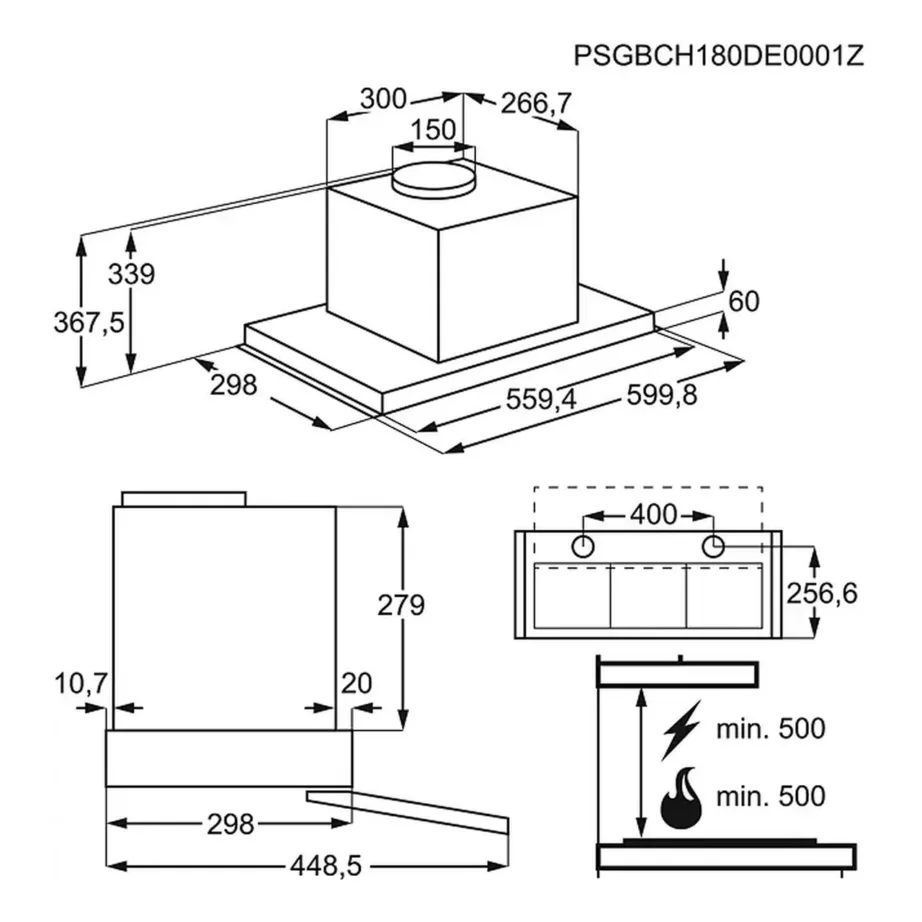 Integreeritav teleskoopõhupuhasti 60 cm ELECTROLUX LFP536X, roostevaba teras, LED valgustus, 250–600 m3/h, 150 mm toru, energiatõhusus C, 49–68 dB – 7
