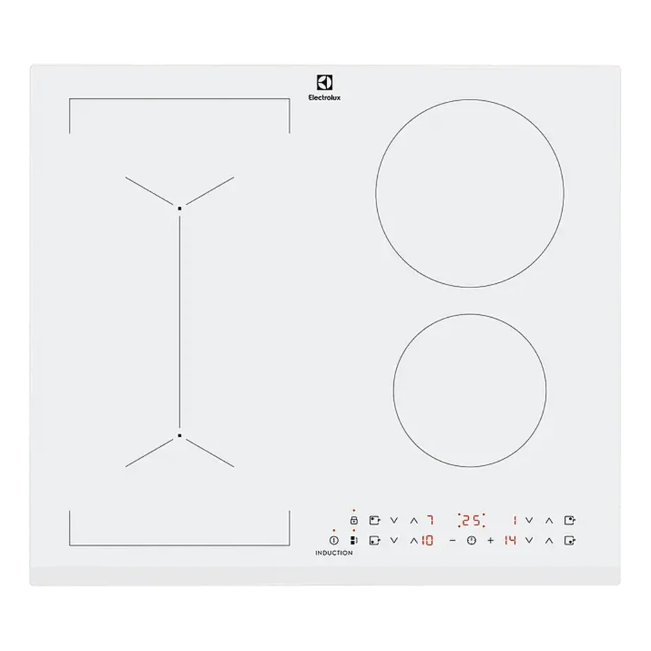 Induktsioonpliidiplaat Bridge-tsooniga ELECTROLUX LIV63431BW, 4 keeduala, 60 cm, 7350 W, puutejuhtimine, valge klaaskeraamika, integreeritav tööpinda – 3