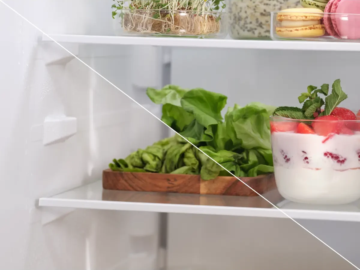 Niiskuskontrolliga köögiviljasahtel tasakaalustatud niiskusega