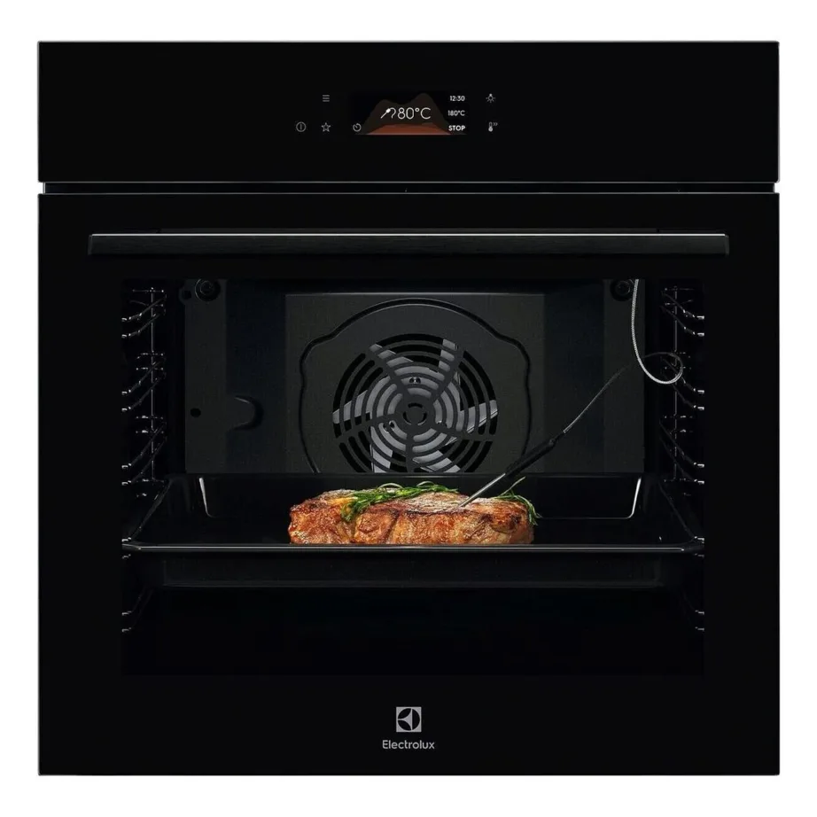 Pürolüütiline integreeritav ahi liha termomeetriga ELECTROLUX LOE8P39Z, 72 l, A+ energiatõhusus, 60 cm, must klaasesipaneel, puutetundlik TFT ekraan