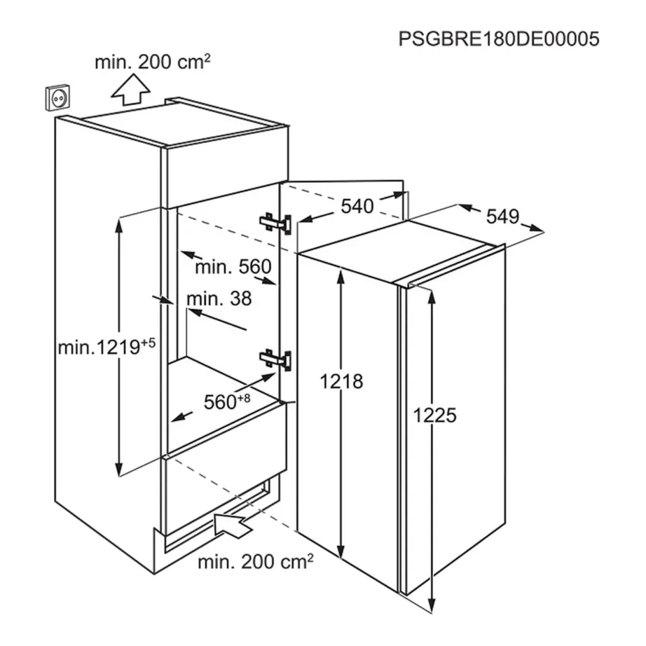 Integreeritav külmik OptiSpace köögiviljasahtliga ELECTROLUX LRB3AE12S, 208 l, ilma sügavkülmata, 125 cm, liughinged, pööratav uks, E-kl, 34 dB, LED-valgustus, valge – 5