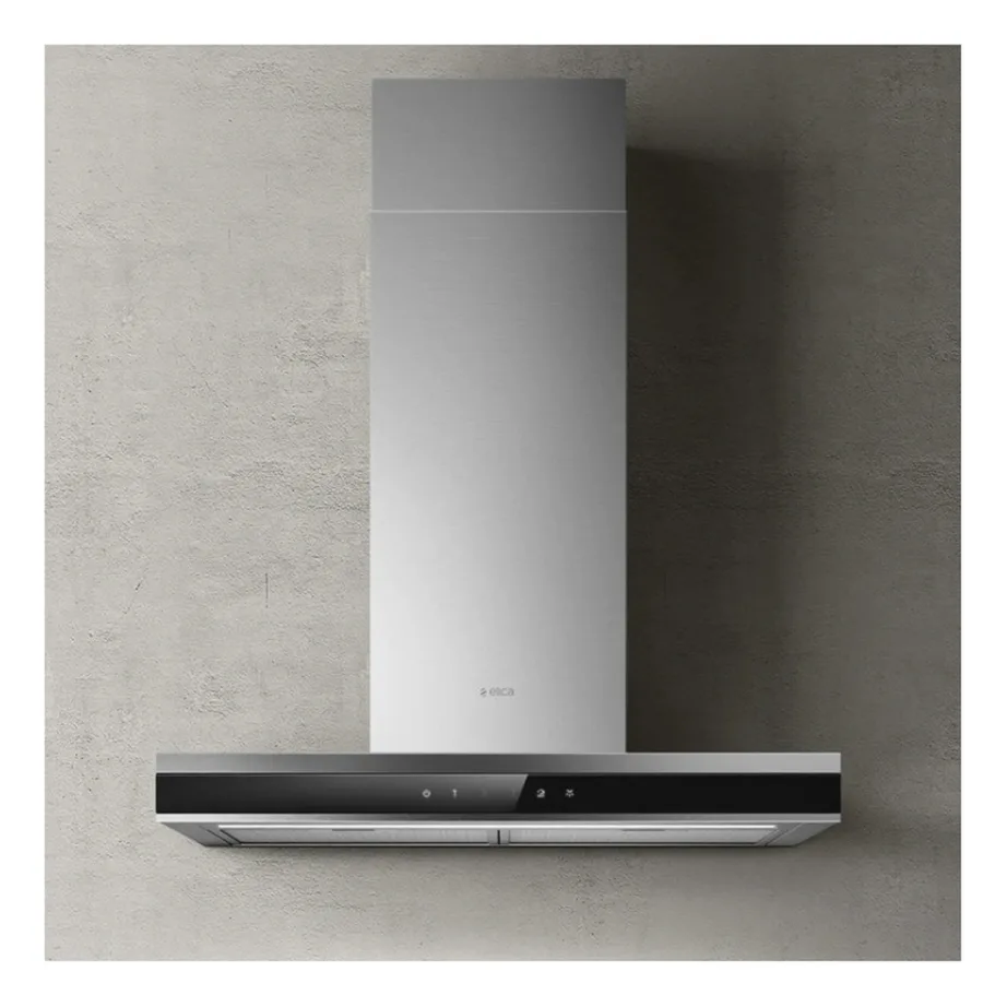 Seinakubu LED-valgustuse ja puutetoojusega ELICA ADÉLE BLIX/A/60, 60 cm, T-kuju, väljatõmme, kuni 770 m3/h, A energiaklass, roostevaba teras/must klaas, Ø150 mm toru