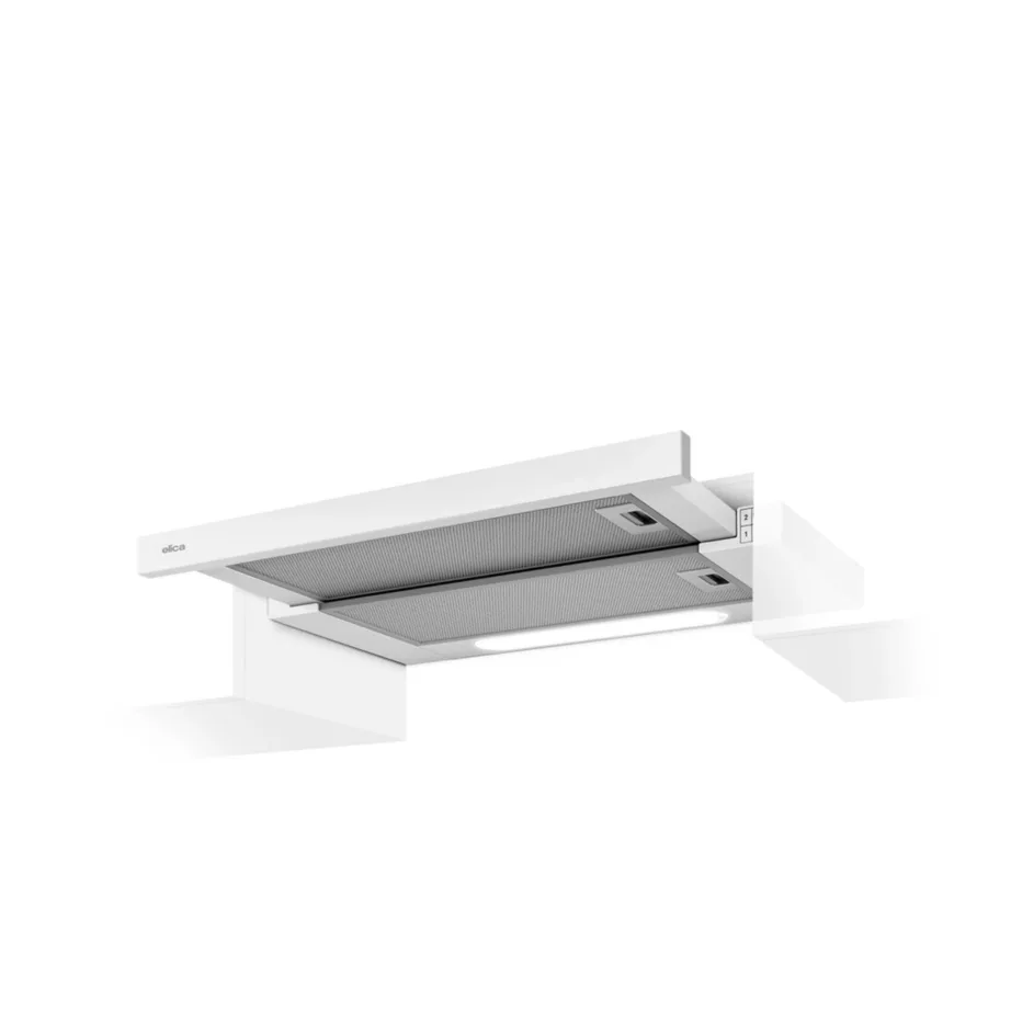 Integreeritav teleskoopõhupuhasti LED-valgustusega ELICA ELITE 14 LUX WH/A/60, 60 cm, valge, mehaaniline juhtimine, max 304 m3/h, 62 dB, väljatõmbeühendus 120 mm