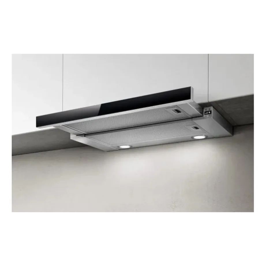 Integreeritav teleskoop õhupuhasti 60 cm ELICA ELITE 26 IX/A/60/VT, roostevaba teras/must klaas, LED valgustus, õhuhulk 240–581 m³/h, õhukanal 150 mm