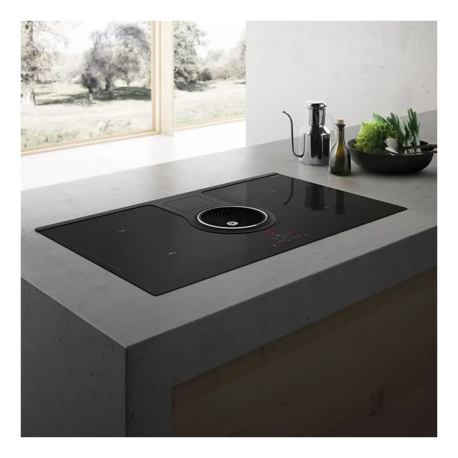 Integreeritav induktsioonpliit sisseehitatud õhupuhastiga ELICA NikolaTesla BL/F/83, 83 cm, 4 tsooni, 7400 W, puutetundlik juhtimine, must, ümberringlus, keraamilised filtrid