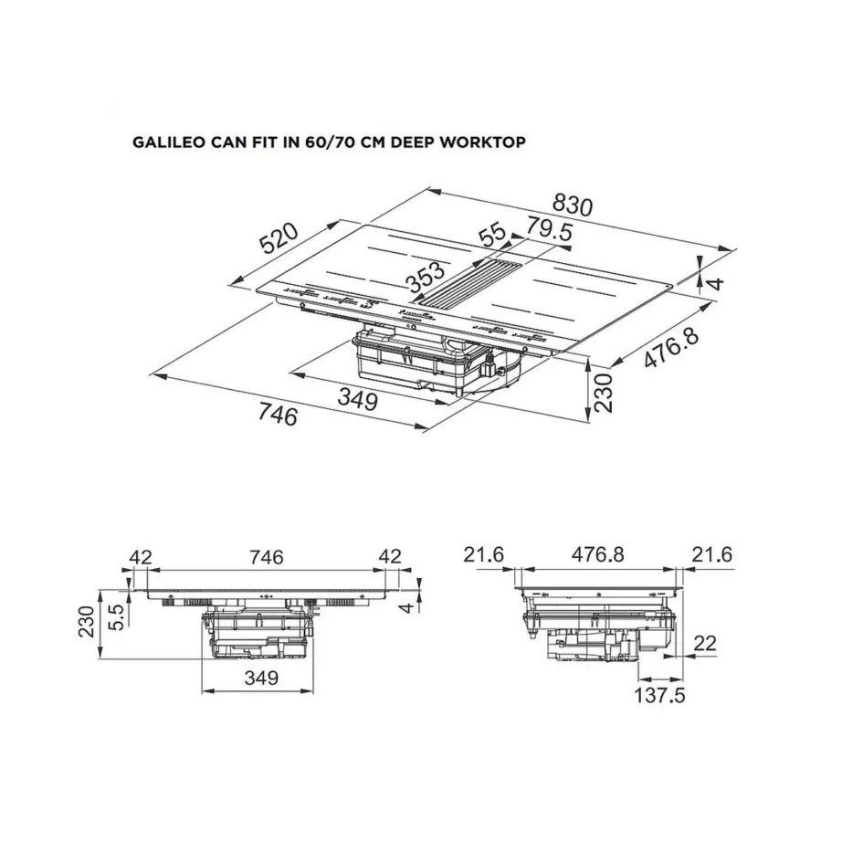 Induktsioonpliit õhupuhastiga 90 cm FABER GALILEO STRIPES F830, 4 tsooni, recirkulatsioon, söefilter, A+ energiaklass, must, puutetundlik liugjuhtimine – 5