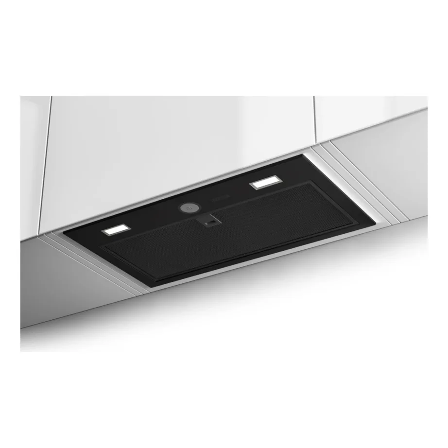 Integreeritav köögi õhupuhasti LED-valgustusega FABER Inka Plus HCS BK A52/2, 52 cm, sobib 60 cm kapile, 230–590 m³/h, B-klassi energiatõhusus, 150 mm väljatõmme, must roostevaba viimistlus
