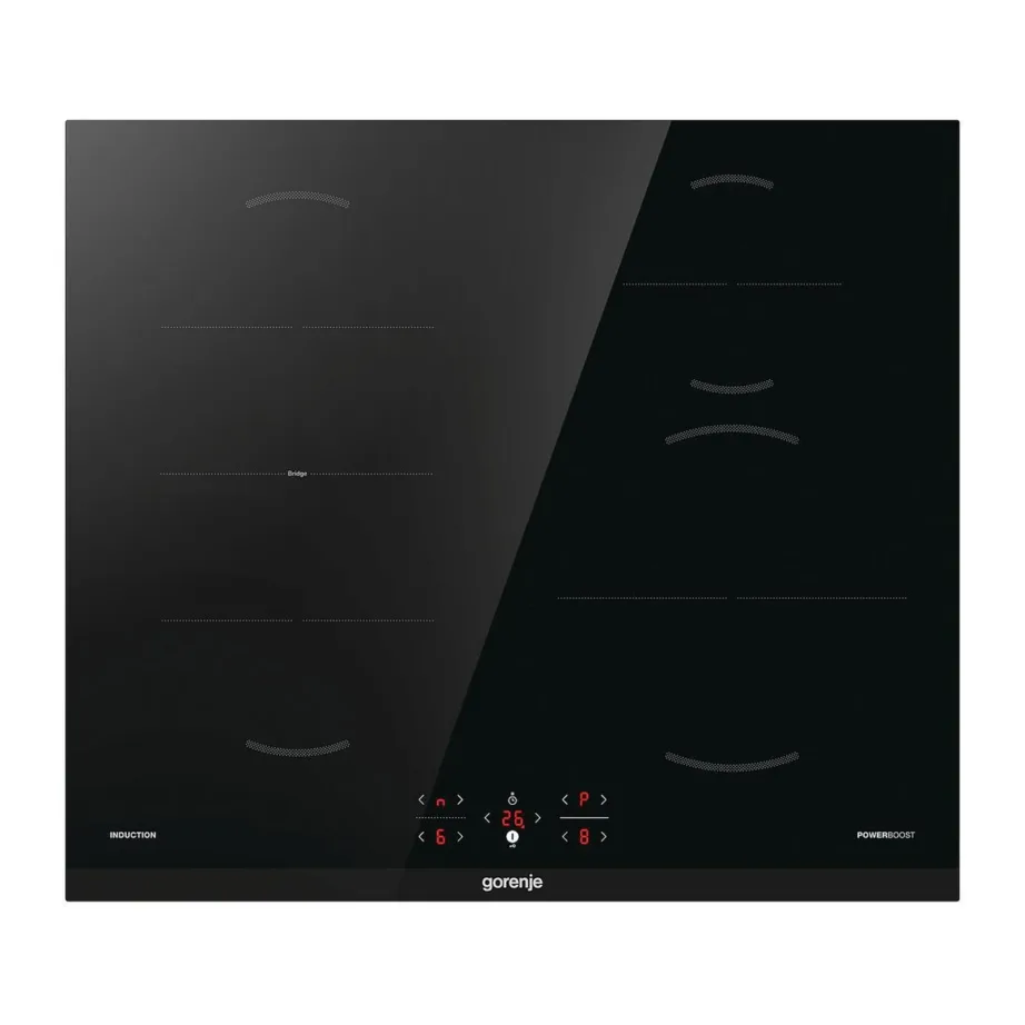 Integreeritav induktsioonpliidiplaat 60 cm Gorenje GI6421BC, 4 tsooni, 1xBridge, puutejuhtimine, klaaskeraamiline must pind, võimsus 7200 W, jääkkuumuse näidik, taimer, lapselukk