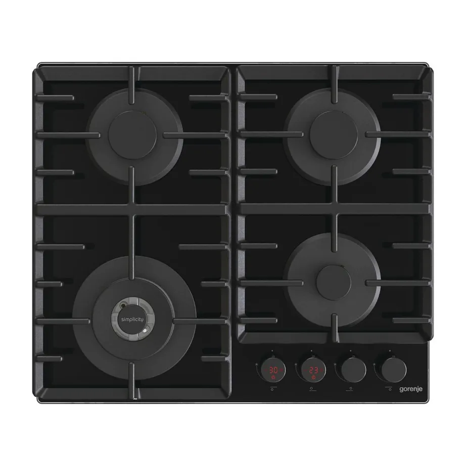 Gaasipliidiplaat karastatud klaasiga ja WOK-põletiga Gorenje GKTW642SYB, 60 cm, 4 põletit, malmist restid, taimer, leekkaitse, LPG düüsid, must