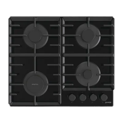 60 cm gaasipliidiplaat karastatud klaasil Gorenje GT642SYB, 4 keeduvälja, must, malmrestid, leekkaitse, balloonigaasile