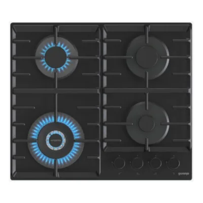60 cm gaasipliidiplaat wok-põletiga Gorenje GTW642SYB, 4 keeduala, karastatud must klaas, malmist pannitoed,