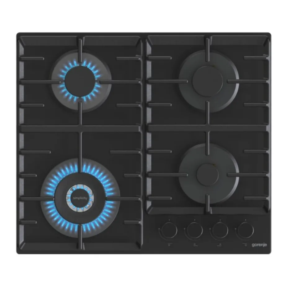60 cm gaasipliidiplaat wok-põletiga Gorenje GTW642SYB, 4 keeduala, karastatud must klaas, malmist pannitoed, elektrisüütega nupud, gaasikontroll, sobib maagaasi ja vedelgaasiga – 2