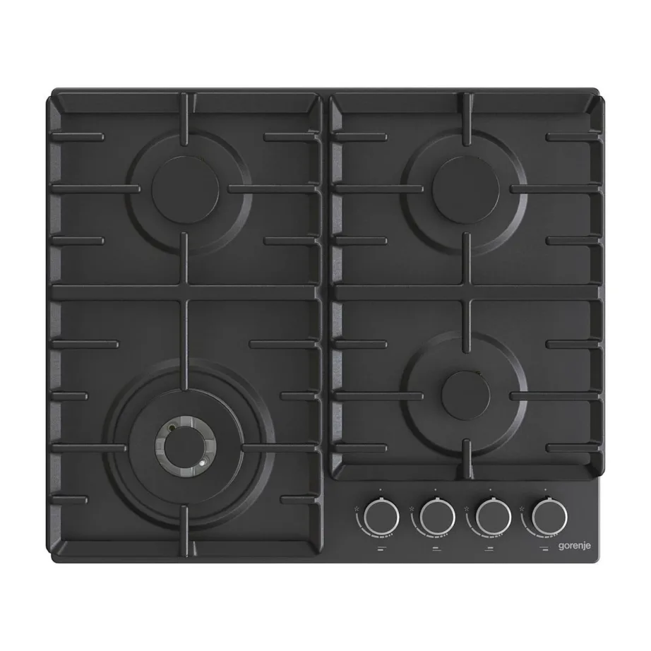 60 cm integreeritav gaasipliidiplaat WOK-põletiga Gorenje GW642AB, 4 keeduala, must teraspind, malmrestid, nupusüüde, gaasikontroll, tööpinnale paigaldatav