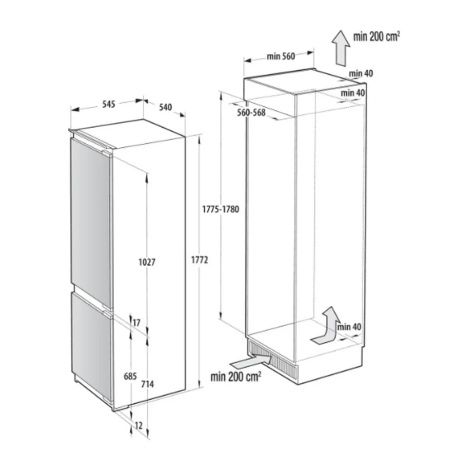 Integreeritav No Frost külmik-sügavkülmik Wi-Fi ja AdaptTechiga Gorenje NRKI517E82WF, 60 cm, 177 cm, inverterkompressor, 176/76 L, LED-valgustus, 35 dB, uks-uksele paigaldus – 5