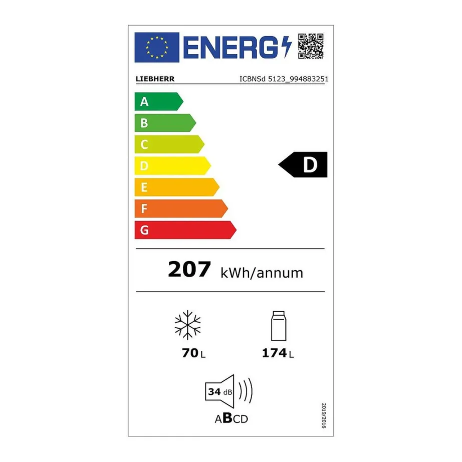 Integreeritav külmik-sügavkülmik BioFresh ja NoFrost LIEBHERR ICBNSd 5123, 174+70 l, 177 cm, D-klass, 34 dB, inverterkompressor, LED, libisuksed – 4