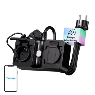 Õuekasutuseks nutipikendusjuhe Wi‑Fi ja Matter toega Meross MOP320MA-EU, 2 pesa, IP44, 16 A 3680 W, 1,5 m kaabel,