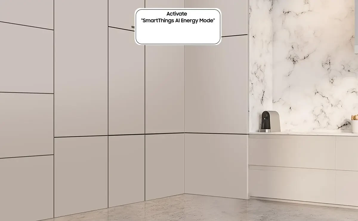 Samsung külmik SmartThings AI energiarežiimi kuvaga ekraanil