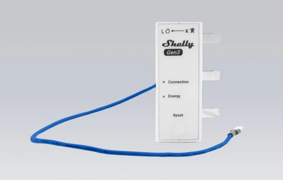 Shelly 3EM‑63T Gen3 1/3‑kanaliline Wi‑Fi energiameeter (DIN‑liistule, kuni 63 A) – 4‑kvadrandi mõõtmine, Wi‑Fi/Bluetooth, 8 mm läbiviik, MQTT/HTTP, 31 × 54 × 42 mm – 2