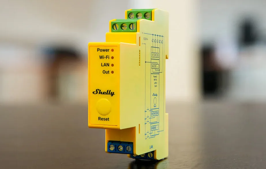 Shelly Pro RGBWW PM – 5‑kanaliline DIN‑siini LED‑riba kontroller energiaseirega (12–24 V DC, Ethernet, Wi‑Fi/Bluetooth, RGB+CCT, 6 A/kanal, 16 A kokku) – 2