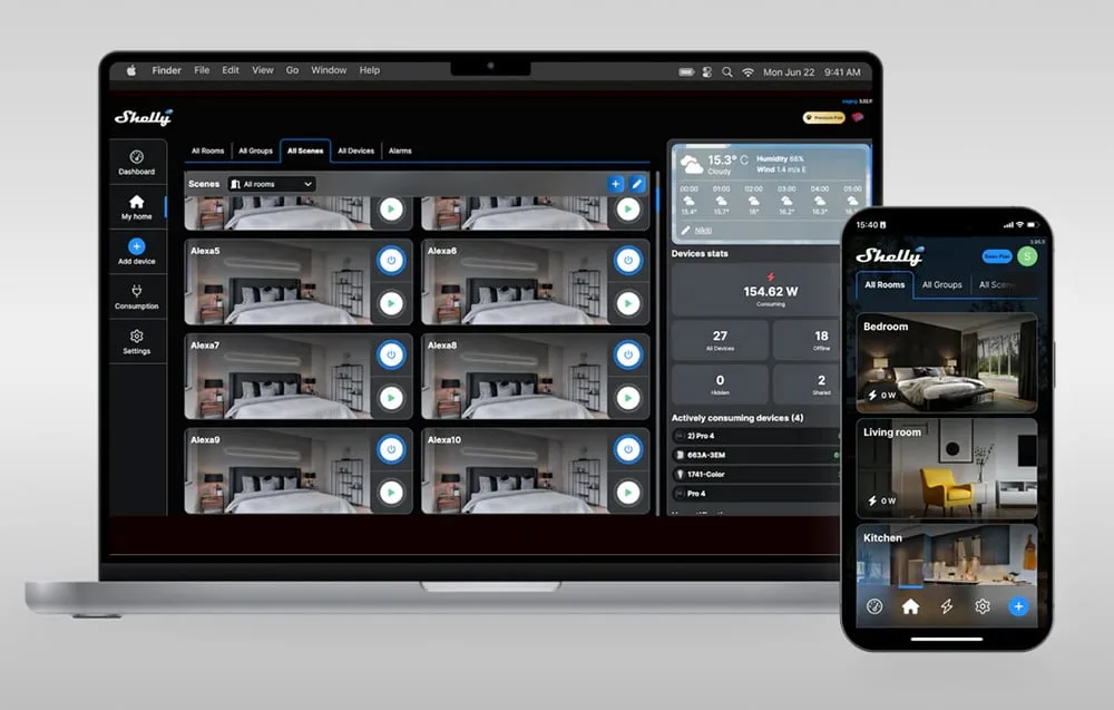 Juhtimine Shelly Smart Control rakendusega ja veebiliideses