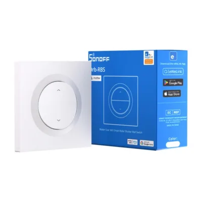 Ruloode ja kardinate seinalüliti Matter/Wi‑Fi Sonoff MINI-RBS-E Orb-RBS, 100–240 V~, 1 A, 86×86×34 mm, sobib Ø60 mm