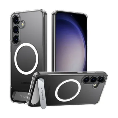 Magnetiline tugijalaga telefoniümbris Torras Pstand Samsung Galaxy S25, läbipaistev, magnettarvikute tugi, juhtmevaba