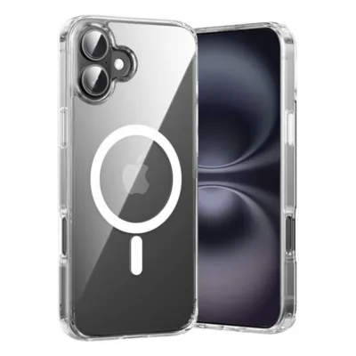 MagSafe-toega läbipaistev kaitseümbris iPhone 16 Plusile Vention KUGT0-20, PC+TPU, N52 magnetid 38 tk (8–9 N), tõstetud