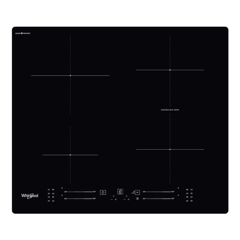 60 cm integreeritav induktsioonpliidiplaat CleanProtect kattega WHIRLPOOL WB S4360 CPNE, 4 tsooni, 1xBridge, raamita, puuteslider, 7200 W, must