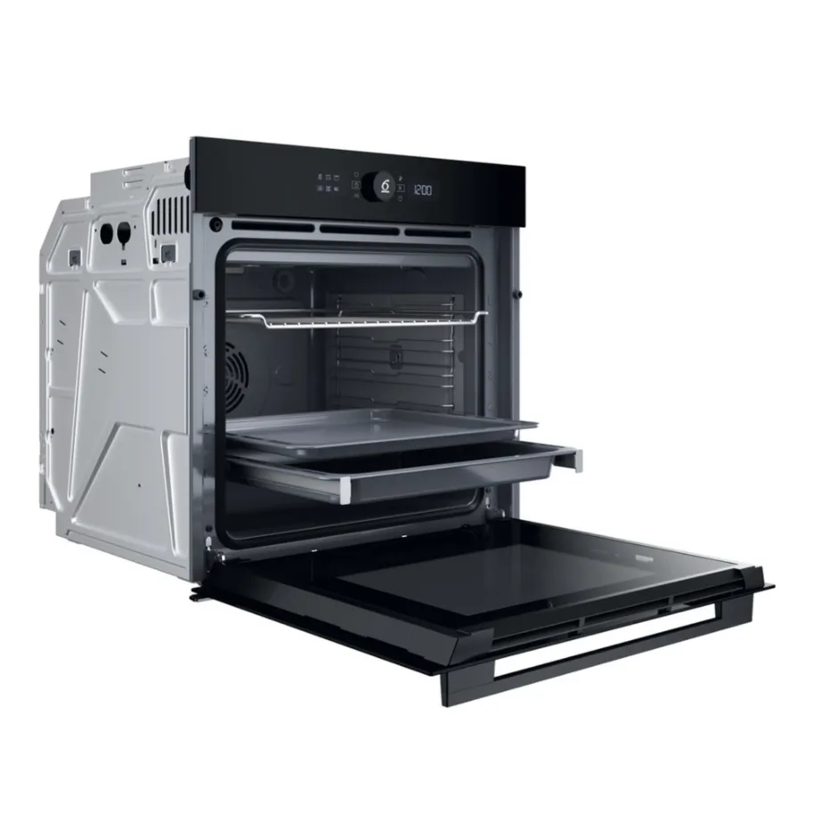 Integreeritav elektriahi aurulisandiga WHIRLPOOL WOI5S8CM1SBA, 73 L, A+ energiatõhusus, 60 cm, katalüütilised paneelid, must klaasesipaneel, puutetundlik juhtimine, teleskoopsiinid – 2