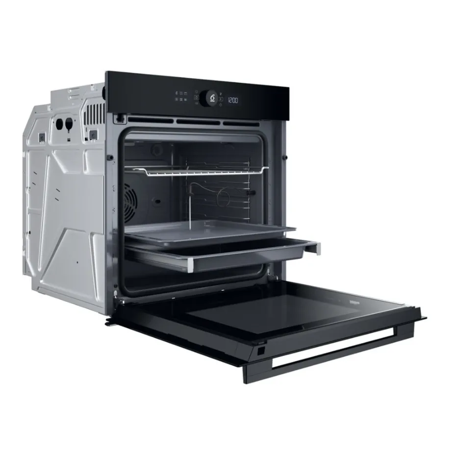 Pürolüütiline aurufunktsiooniga integreeritav ahi WHIRLPOOL WOI5S8PPM1SBA, elektriline, 73 L, A+, 60 cm, must klaaspaneel, lihatermomeeter, 1x teleskoopsiinid, lapsekindlus – 2