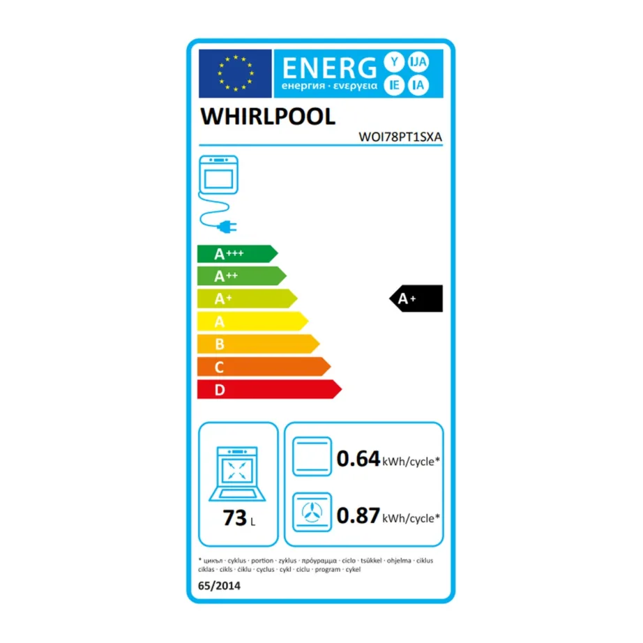 Pürolüütiline lisauruga integreeritav ahi WHIRLPOOL WOI78PT1SXA, 73 L, A+, elektriline, 60 cm, roostevaba teras/must, puutetundlik klaasjuhtpaneel, 33 automaatprogrammi – 3