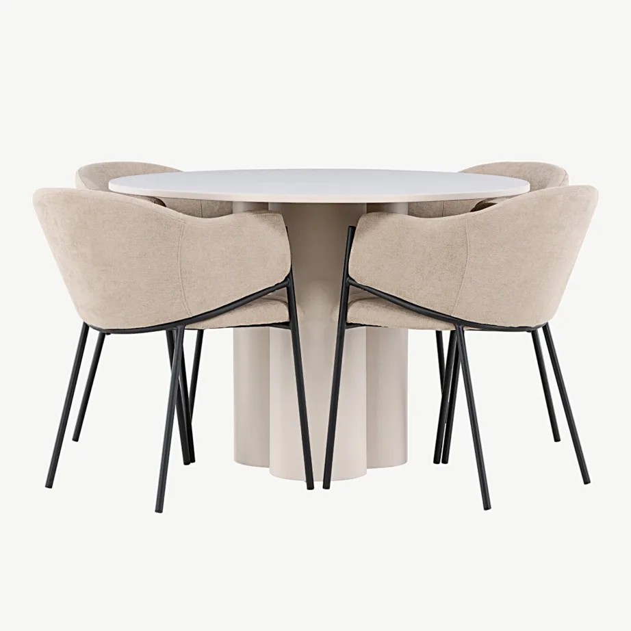 Ümmargune beež MDF söögilauakomplekt Olivia laua ja Evelina toolidega (110 cm), GR24439