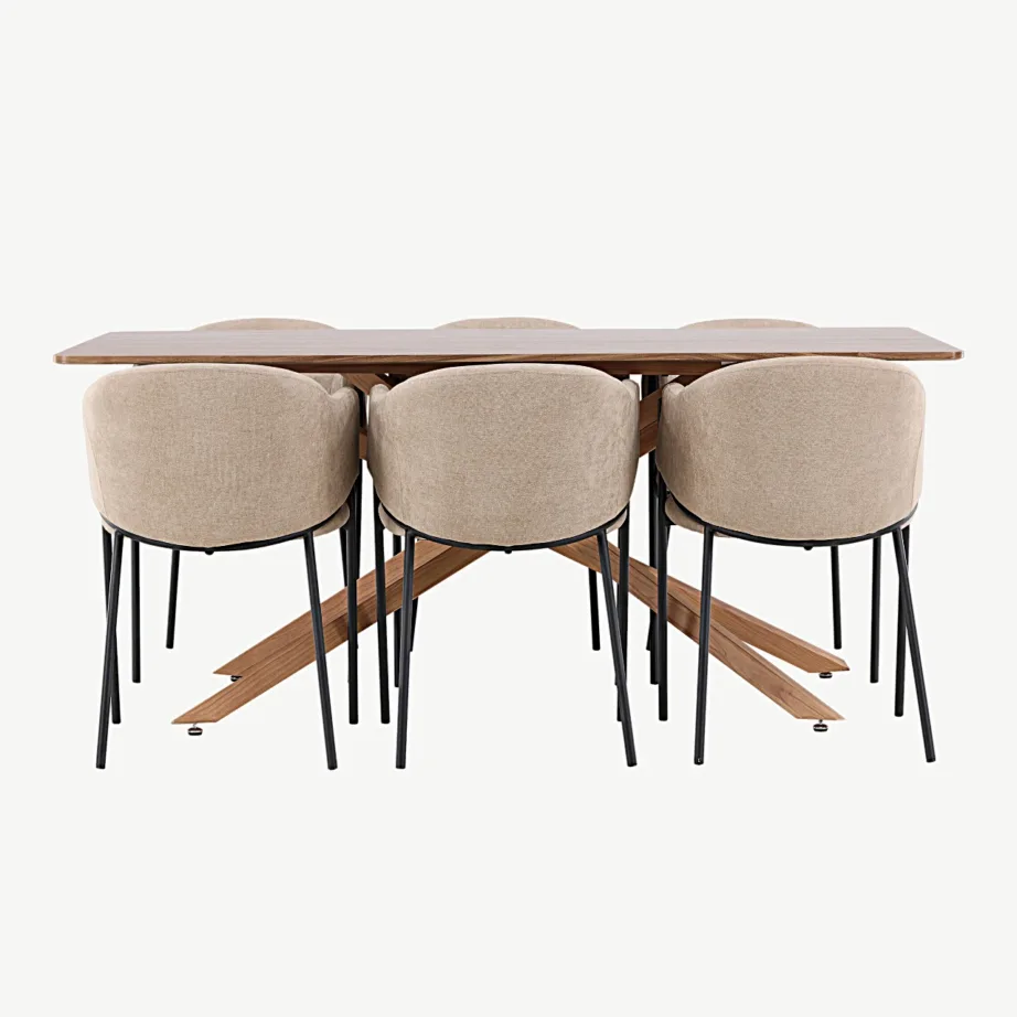 Piazza mokkatoonis söögilaud ja beežid polsterdatud Evelina toolid, GR24514 – 2